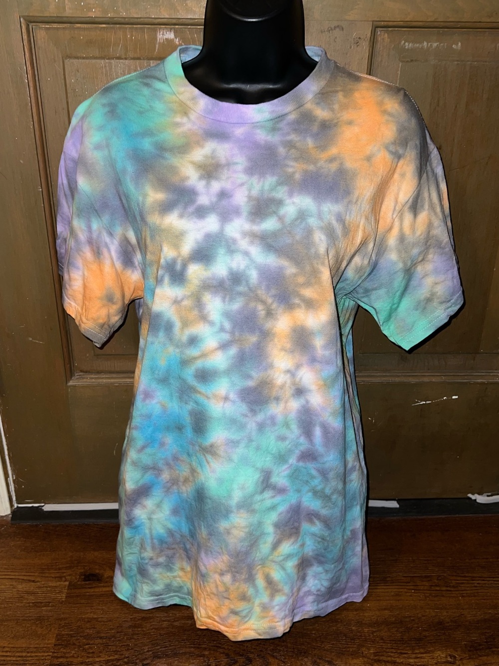 Halloween Tie Dye Handmade Colorful Short Sleeve Crewneck Cotton Shirt Size M - Picture 4 of 7